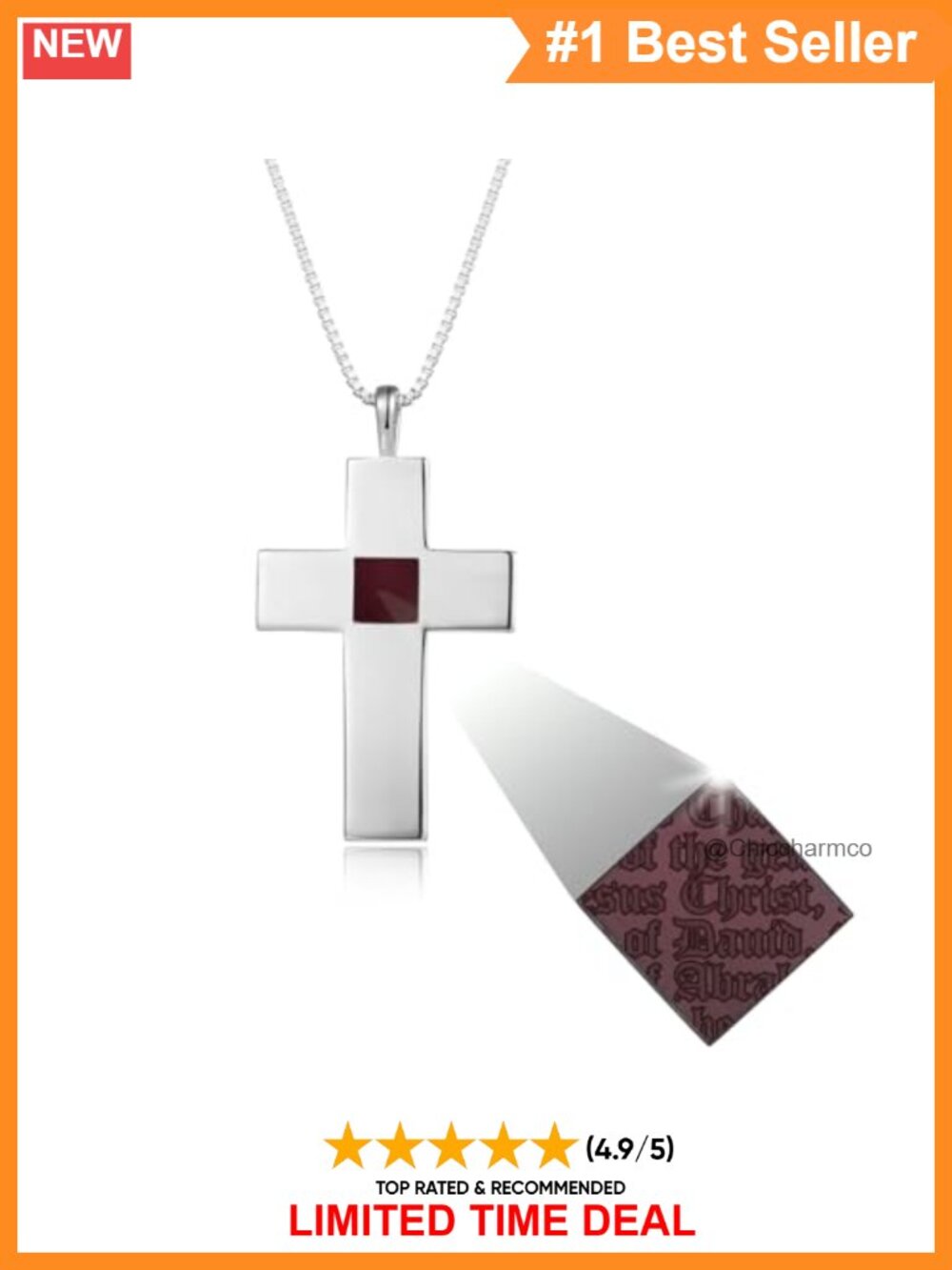 Sterling Silver Cross Necklace with Nano Bible New Testament
